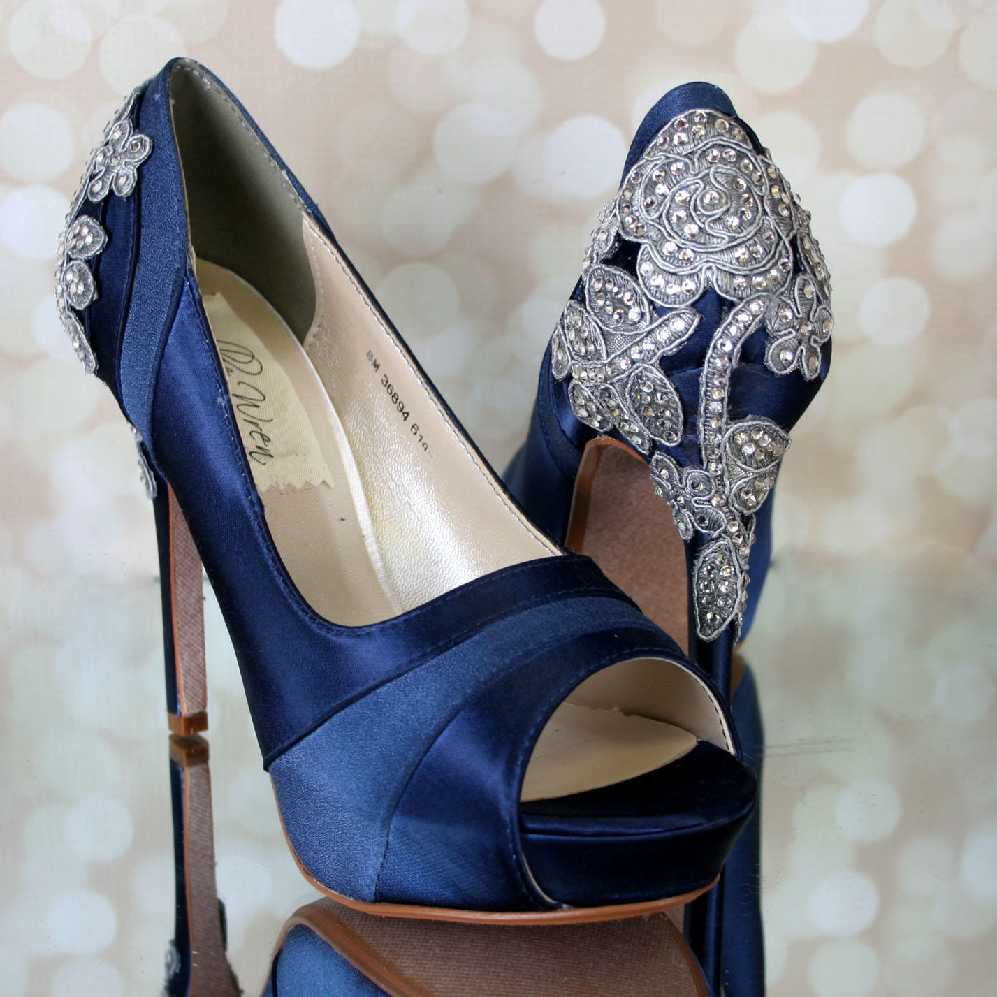 CUSTOM CONSULTATION: Navy Blue Wedding Shoes Crystal Heel - Etsy