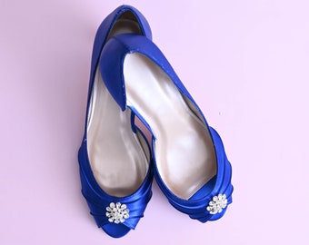 Royal Blue Wedding Shoes, Blue Bridal Heels, Simple Wedding Shoes for Bride, Crystal Bridal Shoes, Custom Wedding Shoes, Blue Bride Shoes