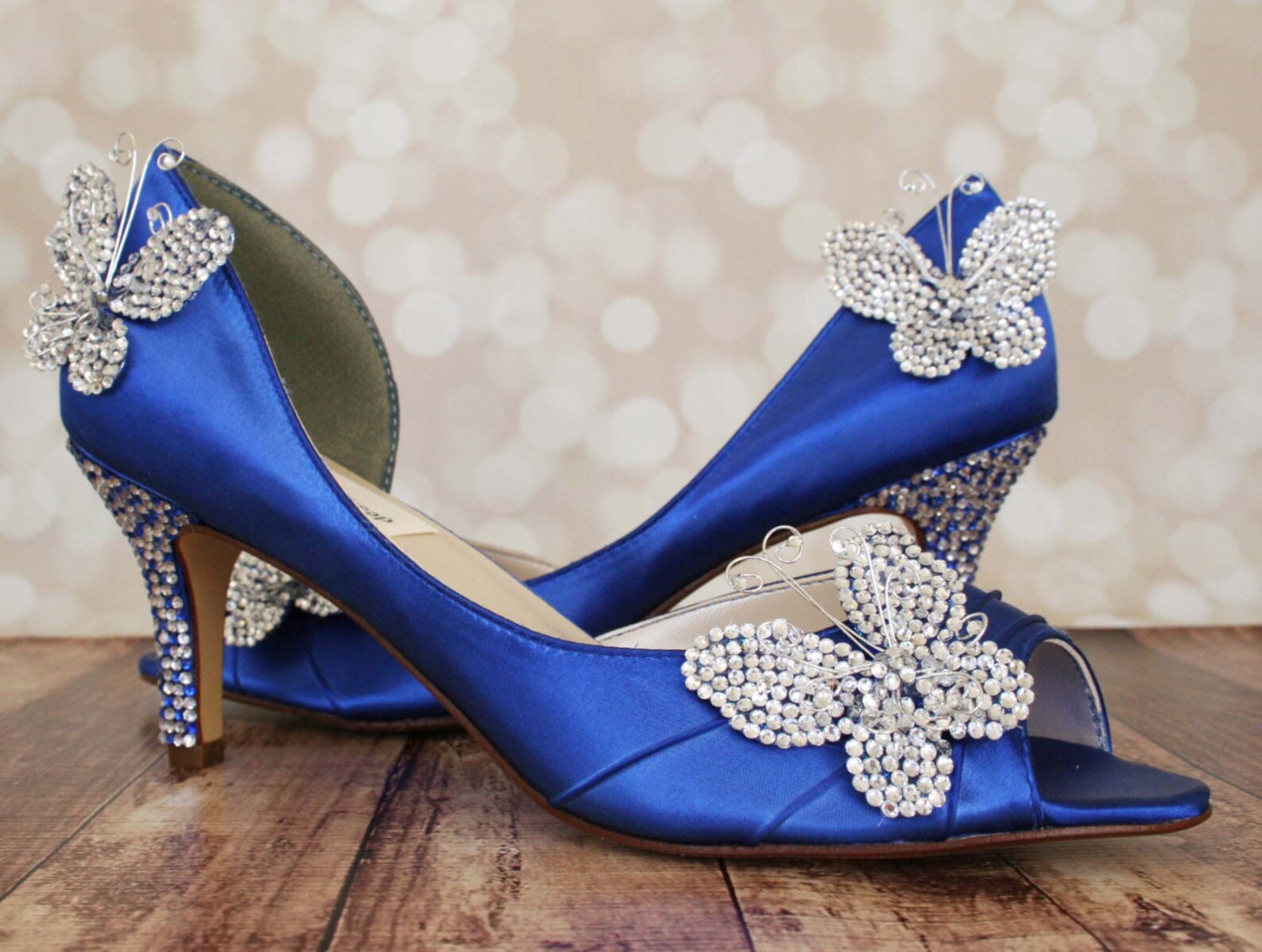 Wedding Shoes Royal Blue Kitten Heel Peep Toe Wedding Shoes Etsy