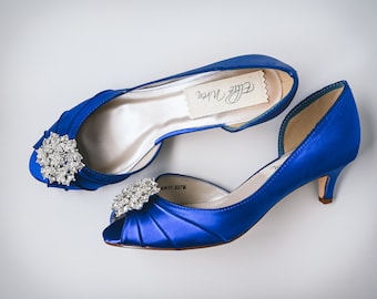 Simple Bridal Shoes, Royal Blue Wedding Shoes, Blue Bridal Heels, Low Heel Wedding Shoes, Something Blue Wedding Shoes, Blue Shoes for Bride