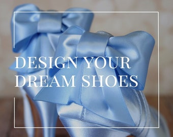 Custom Wedding Shoe Consultation, Design Your Own Bridal Shoes, Blue Bridal Shoes, Blue Wedding Heels, Blue Bow Shoes for Bride