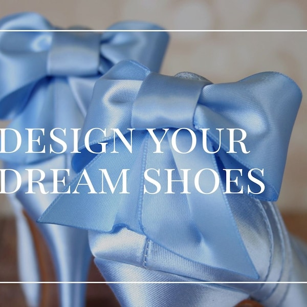 Custom Wedding Shoe Consultation, Design Your Own Bridal Shoes, Blue Bridal Shoes, Blue Wedding Heels, Blue Bow Shoes for Bride