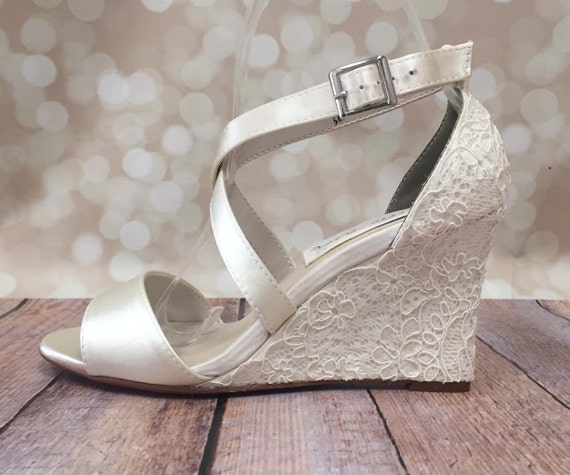 lace wedge wedding shoes