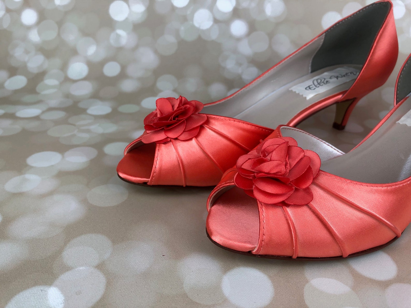 Coral Wedding Shoes Wedding Shoes Peeptoes Kitten Heel Low Etsy
