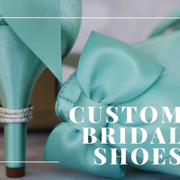 Custom Bridal Shoes, Aqua Wedding Shoes, Low Heel Bride Shoes, Wedding Shoes with Bow, Something Blue Wedding Shoes, Light Blue Bridal Heels