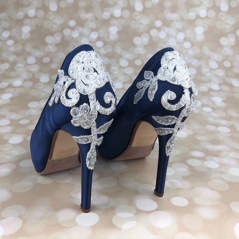 Wedding Shoes Navy Blue Wedding Shoes Bridal Heels Custom - Etsy