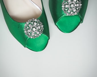 Green Wedges, Emerald Green Bridal Wedges, Vintage Wedding Shoes, Emerald Shoes for Bride, Green Bride Shoes, Green Wedding Shoes