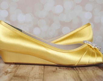 yellow wedge shoes for wedding