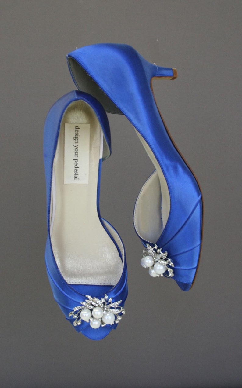 Blue Wedding Shoes Low Heel Wedding Shoes Open Toe Wedding Etsy