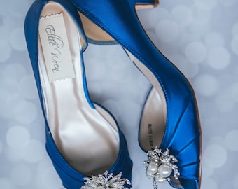 Royal Blue Wedding Shoes, Pearl Bridal Shoes, Custom Wedding Shoes, Simple Wedding Shoes for Bride, Blue Bridal Heels, Blue Bride Shoes