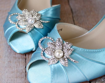 Wedding Shoes, Blue Wedding Shoes, Kitten Heel, Peep Toe, Something Blue, Blue Bridal Shoes, Simple Wedding Shoes, Wide Width Wedding Shoes