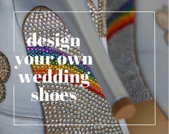Custom Bridal Shoes, Unique Wedding Shoes, Rainbow Bridal Heels, Design Your Own Wedding Shoes, Ginger Zee Wedding Shoes, Weather Shoes