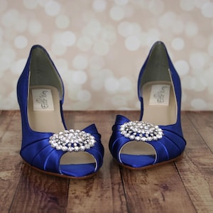 Blue Wedding Shoes, Custom Wedding Shoes, Blue Bride Shoes, Crystal Bridal Heels, Low Heel Wedding Shoes, Wide Width Bridal Heels