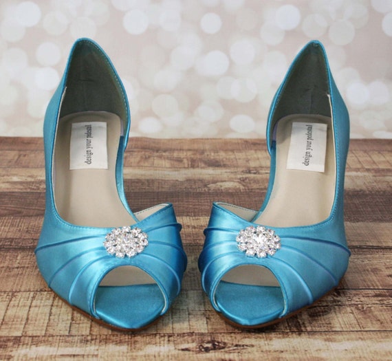 Turquoise Suede Chaplin Floral Shoes Heel 10cm - BrandAlley