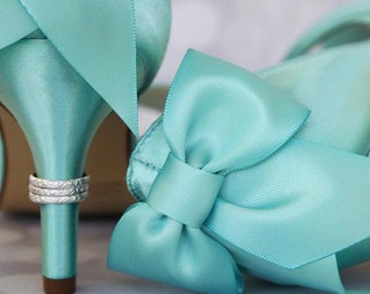 Aqua Wedding Shoes, Blue Bridal Shoes, Aqua Blue Bridal Heels, Bow Wedding Shoes, Aqua Shoes for Bride, Custom Wedding Shoes