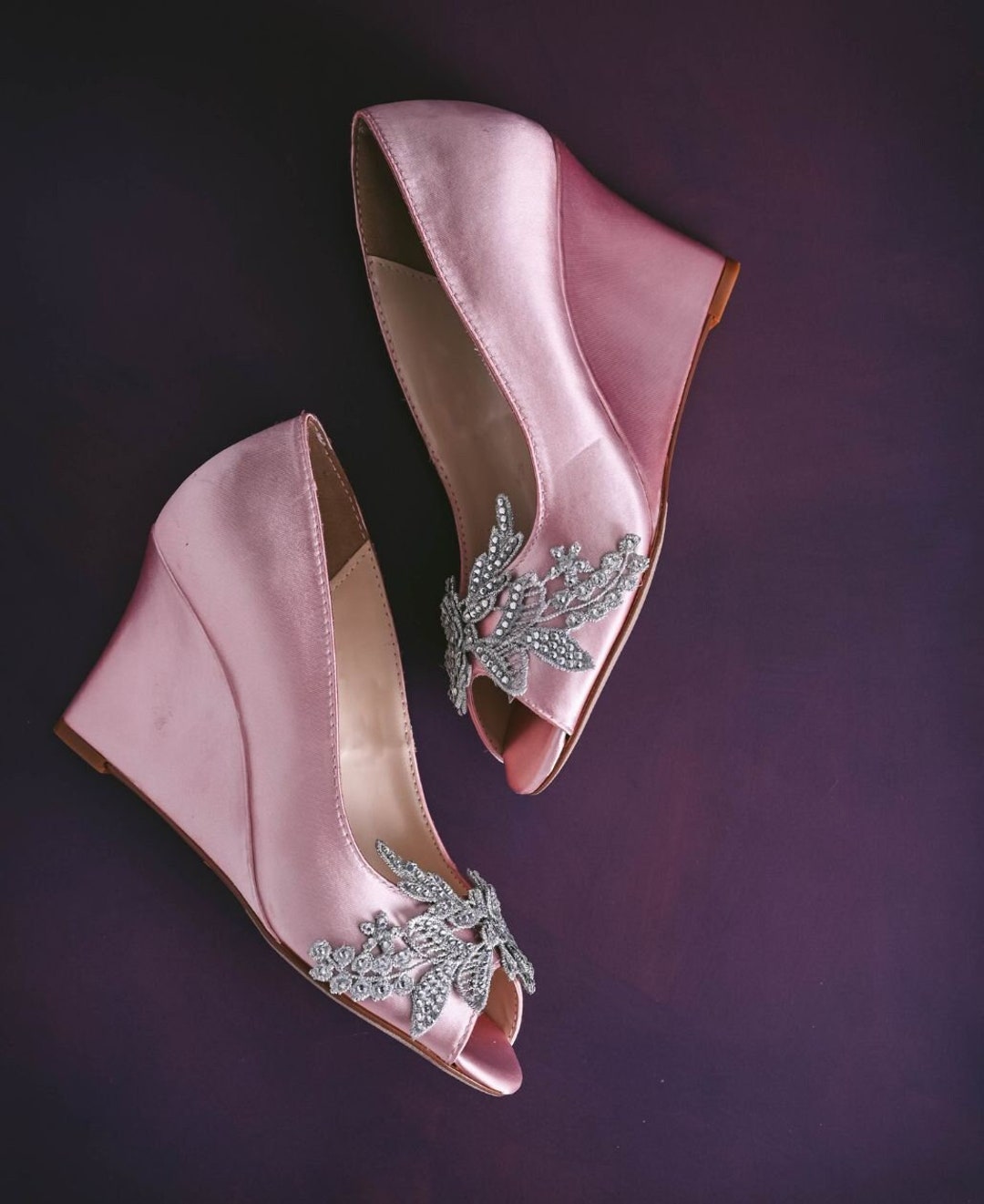 Pink Shimmer Bold Wedges Bridal Block Heels - Customised Bridal Shoes