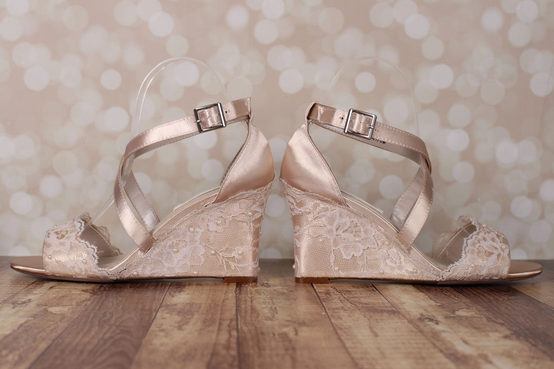 Wedding Wedges Champagne Wedding Shoes Custom Wedding Shoes image 1