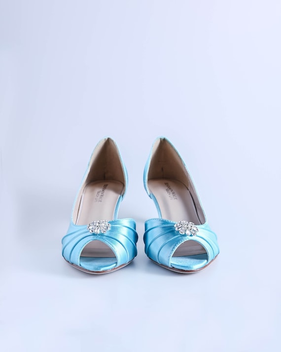 Blue kitten heel wedding shoes hotsell