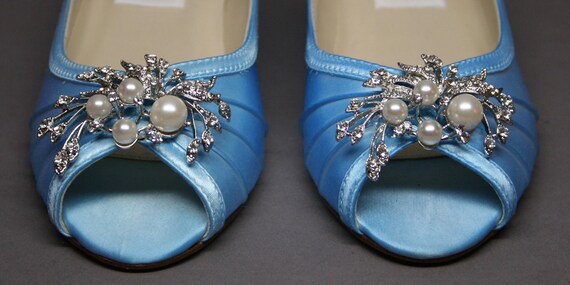Items similar to Wedding Shoes - Kitten Wedges in Capri Blue with ...