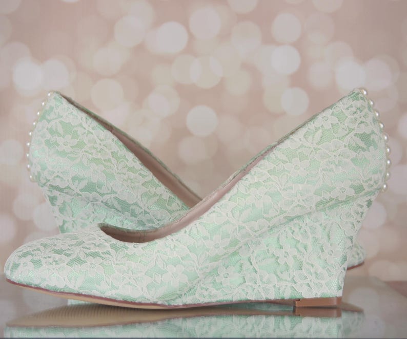 Wedding Shoes Wedge Wedding Shoes Mint Green Wedding Lace Etsy