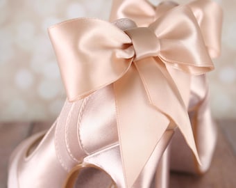 Wedding Shoes, Blush Wedding Shoes, Peep Toe Shoes, Blush Bridal Accessories, Bow Wedding Shoes, Satin Shoes, Custom Wedding Shoes