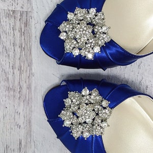 Custom Wedding Shoes, Blue Bridal Shoes, Royal Blue Bridal Heels, Low Heel Wedding Shoes, Crystal Wedding Shoes, Bling Bridal Shoes