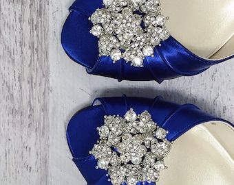 Custom Wedding Shoes, Blue Bridal Shoes, Royal Blue Bridal Heels, Low Heel Wedding Shoes, Crystal Wedding Shoes, Bling Bridal Shoes