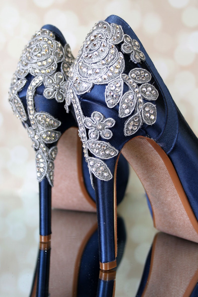 Wedding Shoes Navy Blue Wedding Shoes Bridal Heels Custom - Etsy