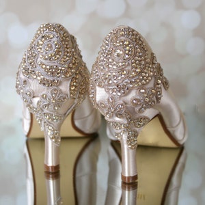 Hochzeitsschuhe, Champagne Hochzeitsschuhe, Vintage Hochzeitsschuhe, Kristall Hochzeitsschuhe, Kristallapplikationen Schuhe, Hochzeitsschuhe