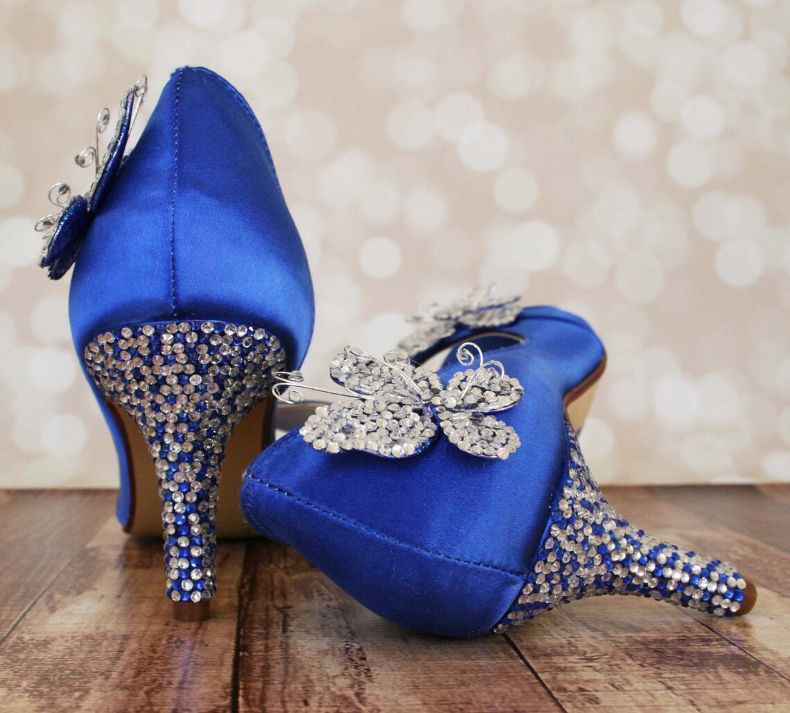 Wedding Shoes Royal Blue Kitten Heel Peep Toe Wedding Shoes Etsy