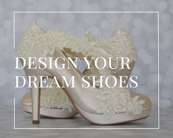 Custom Wedding Shoe Consultation, Design Your Own Bridal Shoes, Custom Bride Shoes, Ivory Wedding Heels, Lace Bridal Shoes, Lace Shoes