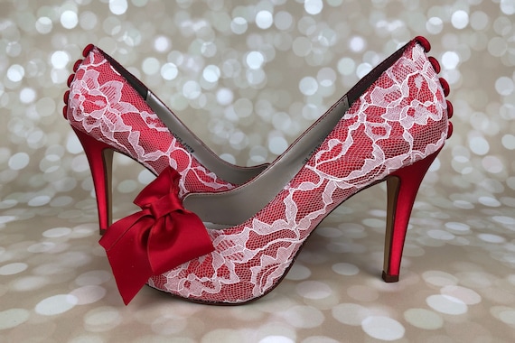 red lace wedding shoes