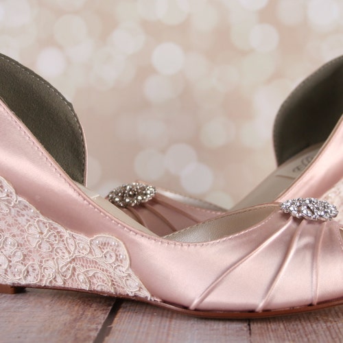 blush wedge wedding shoes