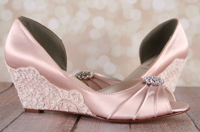 Blush Wedding Shoes Lace Wedge Wedding Shoes Lace Heel Etsy