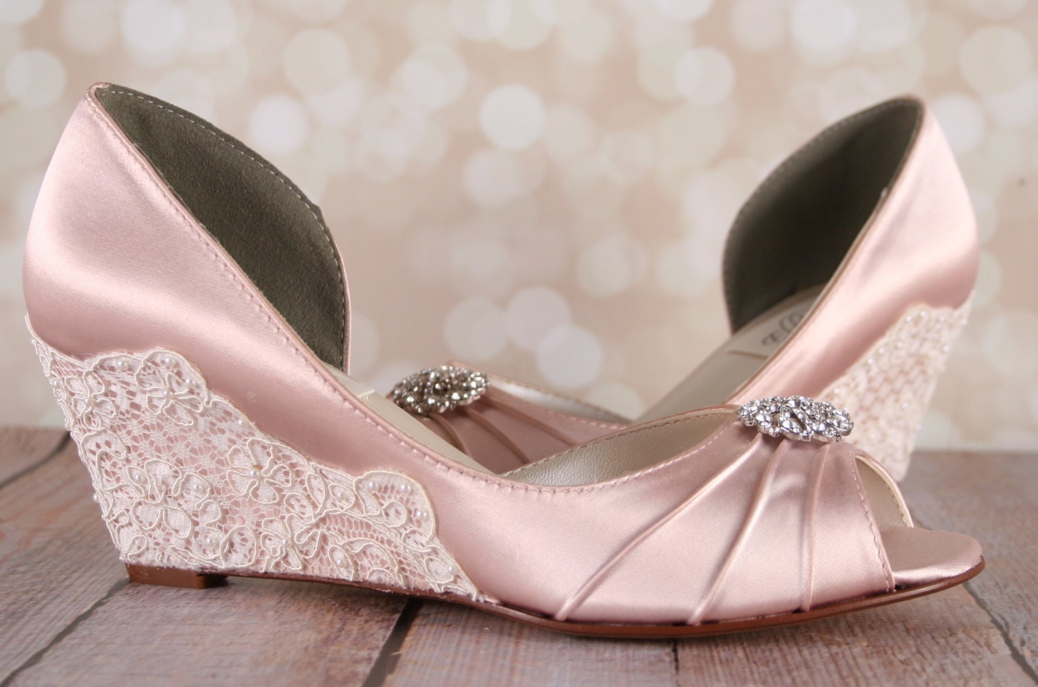 Blush Wedding Shoes Lace Wedge Wedding Shoes Lace Heel Etsy