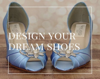 Custom Wedding Shoe Consultation, Design Your Own Bridal Shoes, Blue Bridal Shoes, Lace Wedding Shoes, Vintage Bride Shoes, Crystal Shoes
