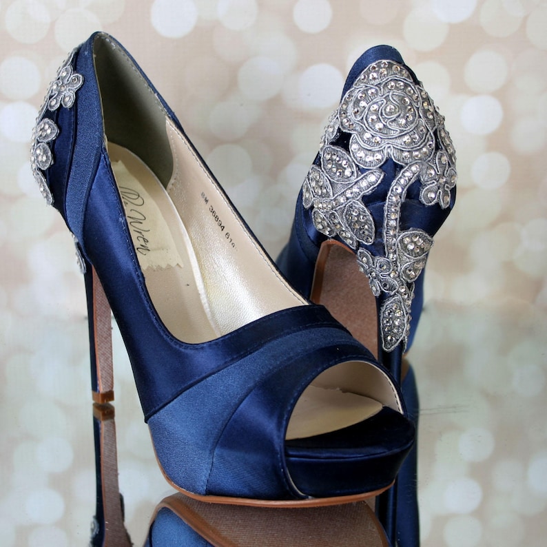 CUSTOM CONSULTATION: Navy Blue Wedding Shoes Crystal Heel | Etsy