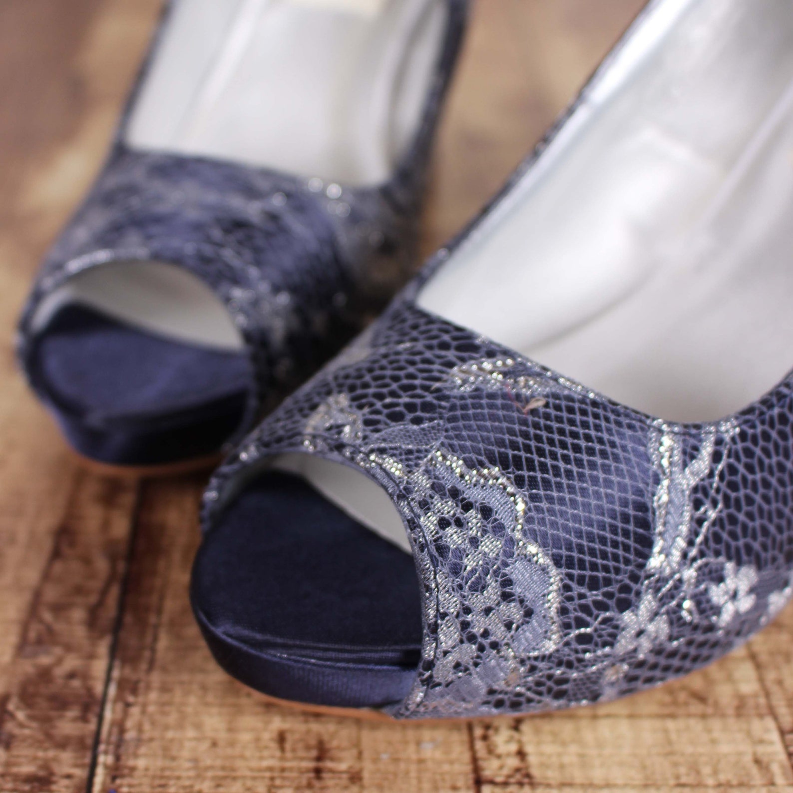 navy blue satin wedding shoes