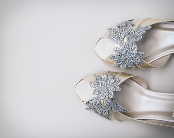 Ivory Bridal Heels, Unique Bridal Shoes, Ivory Wedding Shoes, Custom Wedding Shoes, Lace Flower Wedding Shoes, Handmade Bridal Shoes