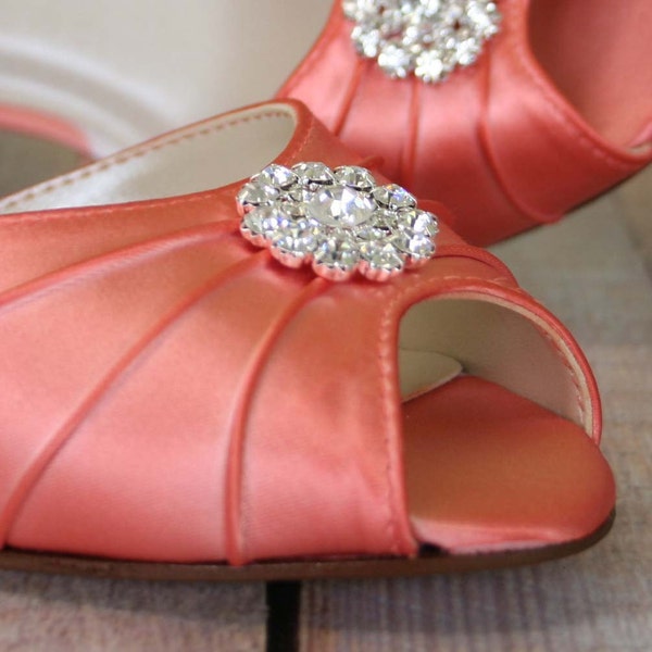 Coral Wedding Shoes, Wedding Shoes, Peeptoes, Kitten Heel, Low Heel Wedding Shoes, Wedding Shoes Coral, Custom Wedding Shoes, Coral Wedding