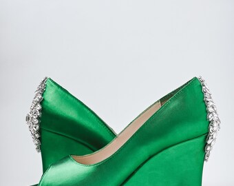 Green Bridal Wedges, Green Bridal Heels, Wedge Bridal Shoes, Wedding  Wedges, Green Wedding Shoes, Green Shoes for Bride, Simple Wedge Heels