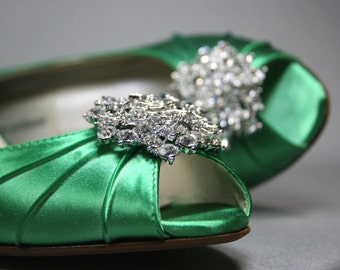 Emerald Green Wedding Shoes, Simple Shoes for Bride, Green Bridal Heels, Bling Bridal Shoes, Custom Wedding Shoes, Custom Wedding Shoes