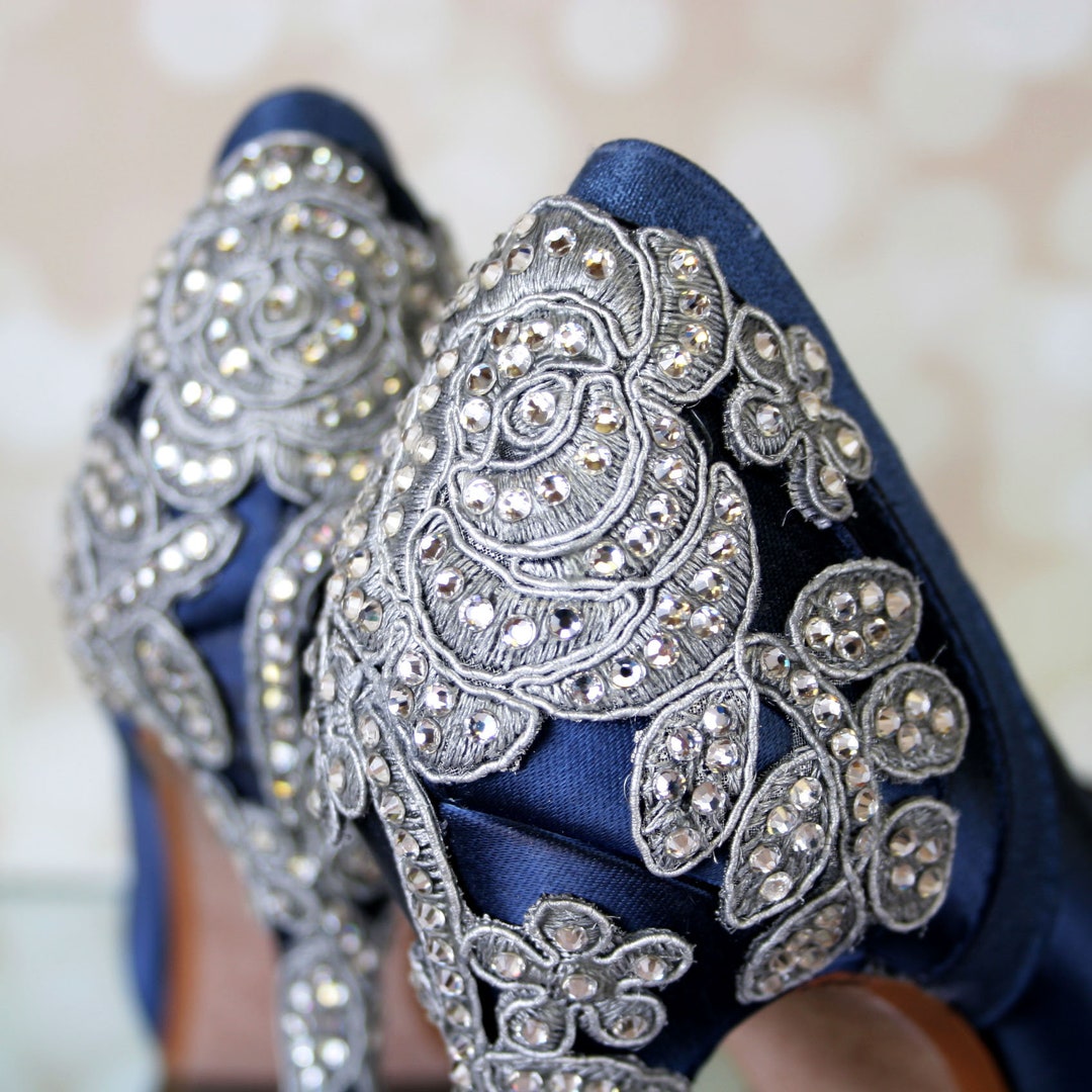 Navy Blue Wedding Shoes for Bride Blue Bridal Heels Sparkly - Etsy