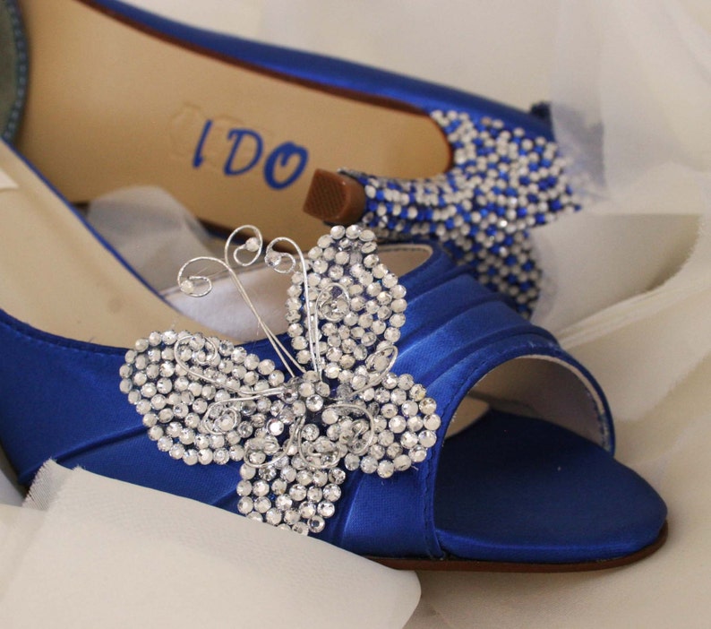 Wedding Shoes Royal Blue Kitten Heel Peep Toe Wedding Shoes Etsy