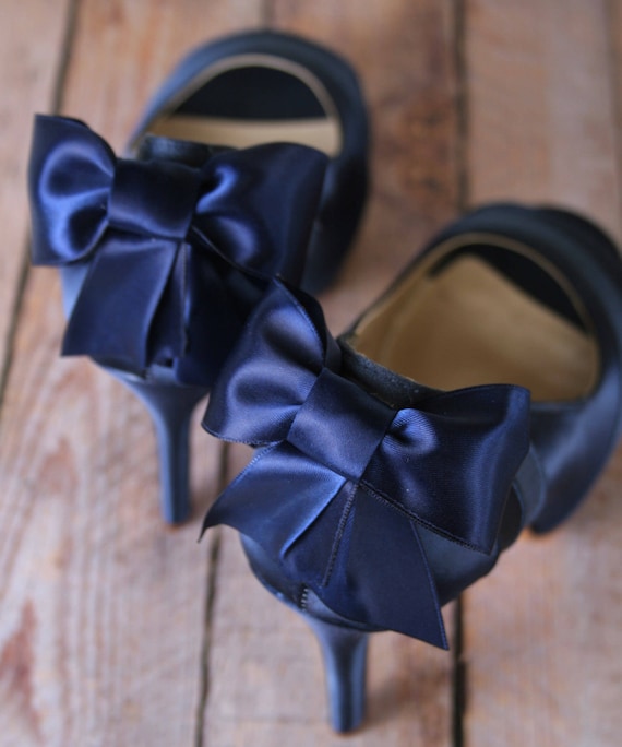 navy blue satin shoes low heel