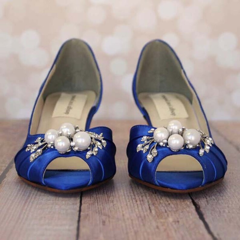 Blue Wedding Shoes Low Heel Wedding Shoes Open Toe Wedding Etsy