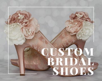 Design Your Own Bridal Shoes, Pink Bride Shoes, Lace Wedding Heels, Flower Wedding Shoes, Pink Wedding Shoes, Rose Wedding Heels