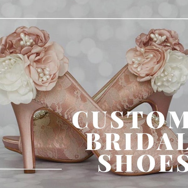 Design Your Own Bridal Shoes, Pink Bride Shoes, Lace Wedding Heels, Flower Wedding Shoes, Pink Wedding Shoes, Rose Wedding Heels