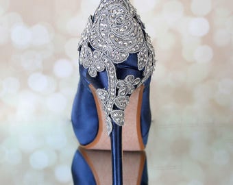 CUSTOM CONSULTATION:  Navy Blue Wedding Shoes, Crystal Heel Wedding Shoes, Design My Own Wedding Shoes, Custom Wedding Shoes, Bridal Shoes
