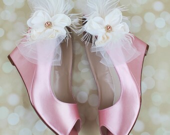 Wedge Wedding Shoes, Antique pink Wedding Shoes, Blush Wedding, Chiffon Wedding Accessories, Antique pink Wedding, Custom Wedding Shoes